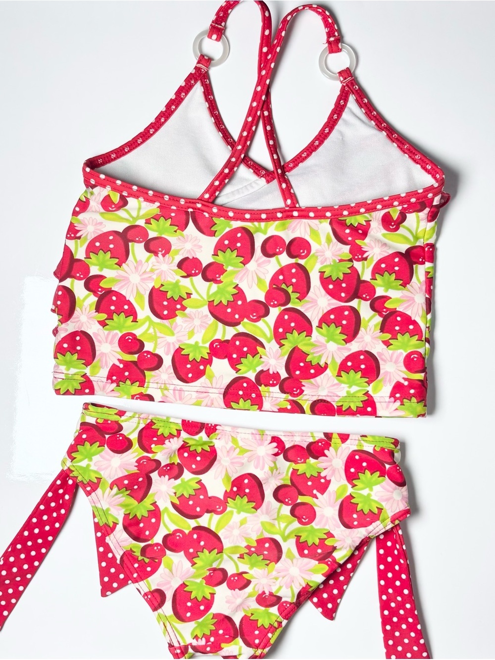 Lisabelle Girls Strawberry & Polka Dot Ruffle Tankini Two Piece Swimsuit Size 5T - Picture 7 of 12